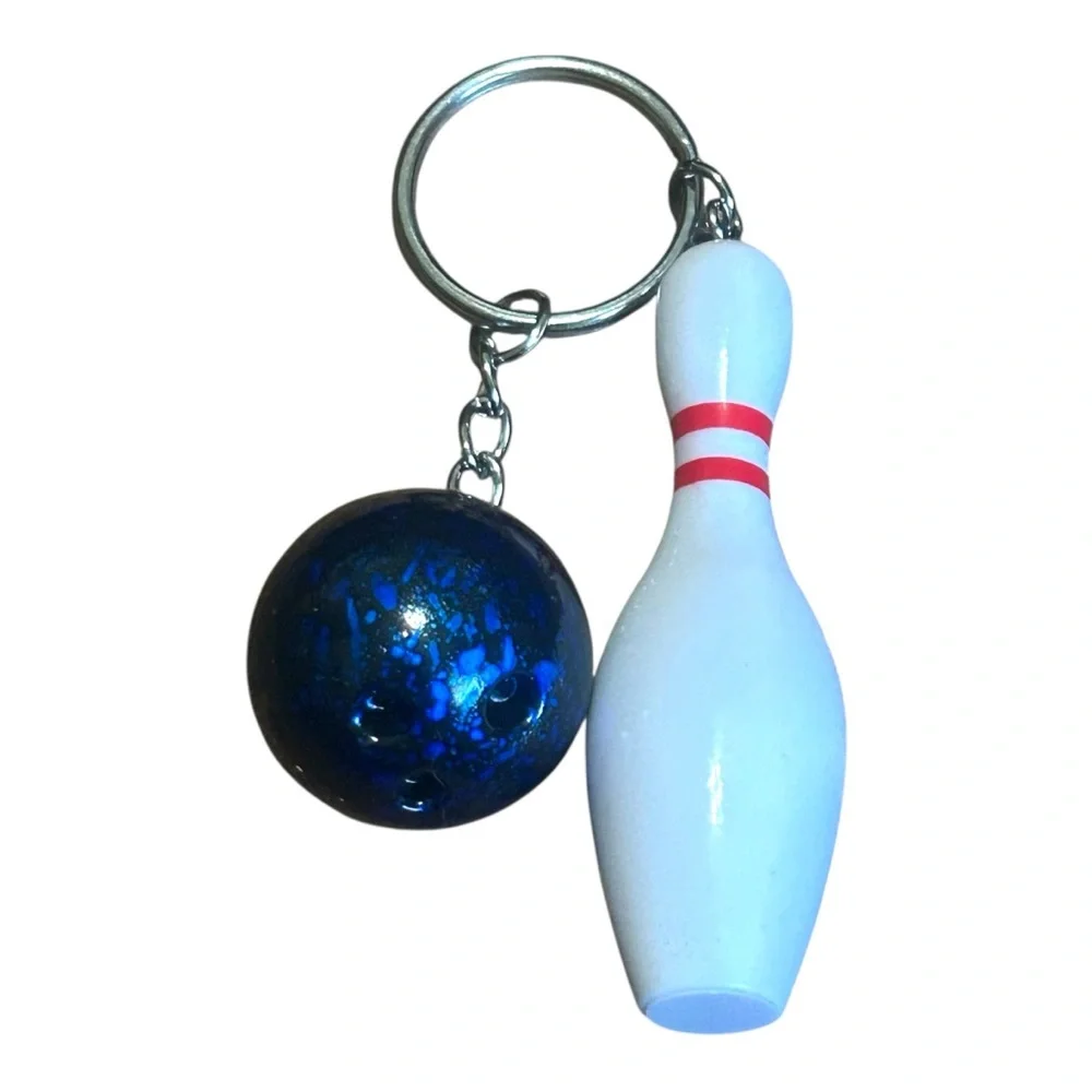 Bowling Ball and Pin Keychain Blue Sparkle‎ Fun Novelty Accessory